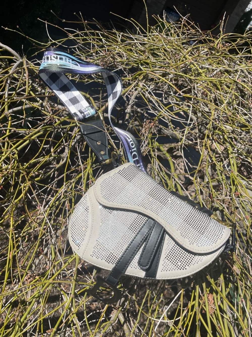 Saddle Bag with Checked Branded Strap - Picture 7 of 17